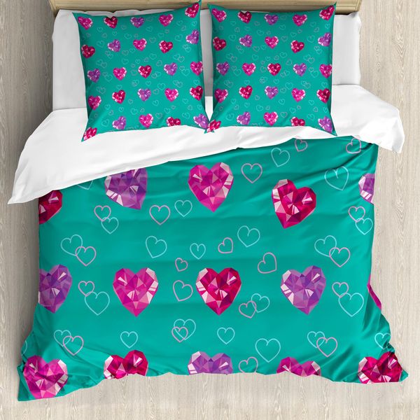 Abakuhaus Set Copripiumino Valentines Per Letti Matrimoniali, Romantico, Antiacaro, Adatto A Chi Soffre Di Allergie, Con Federe, Rosso Fucsia E Blu Verde-image