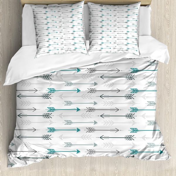 Abakuhaus Copripiumino Verde Acqua, Motivo A Frecce Orizzontali, Antiacaro, Adatto A Chi Soffre Di Allergie, Con Federe, 155 Cm X 220 Cm - 80 X 80 Cm, Grigio Verde Acqua Bianco-image