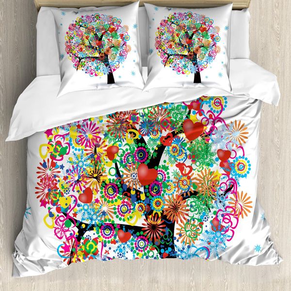 Abakuhaus Albero Della Vita Copripiumino, Fiori Sbocciati Cuore, Antiacaro Adatto A Chi Soffre Di Allergie Con Federe, 200 Cm X 200 Cm - 80 X 80 Cm, Multicolore-image