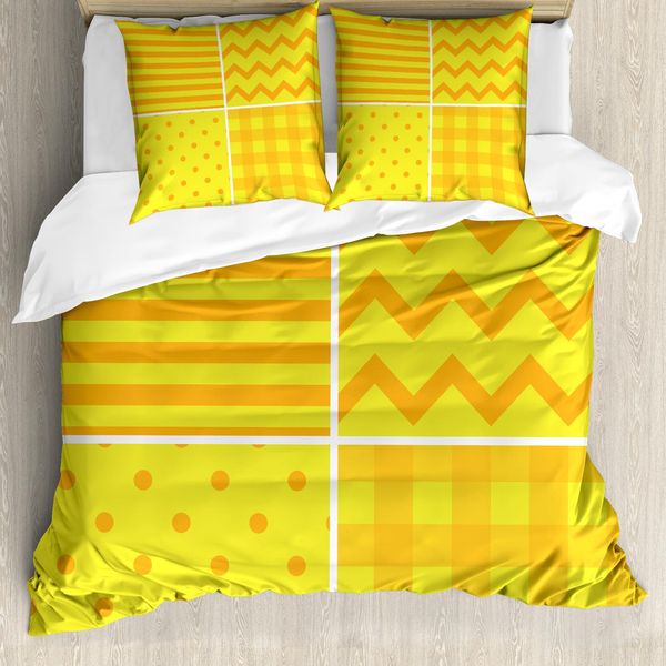 Abakuhaus Copripiumino Giallo, Motivi Retrò A Zigzag, Antiacaro, Adatto A Chi Soffre Di Allergie, Con Federe, 200 Cm X 200 Cm - 80 X 80 Cm, Giallo Arancione-image