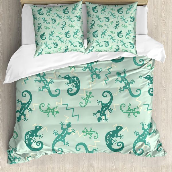 Abakuhaus Copripiumino Reptil, Lucertola Esotica Reptil, Antiacaro, Adatto A Chi Soffre Di Allergie, Con Federe, 155 Cm X 220 Cm - 80 X 80 Cm, Menta Verde-image