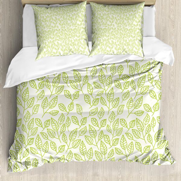 Abakuhaus Copripiumino, Foglie Verdi E Rami, Antiacaro, Adatto A Chi Soffre Di Allergie, Con Federe, 200 Cm X 200 Cm - 80 X 80 Cm, Verde Ecru-image