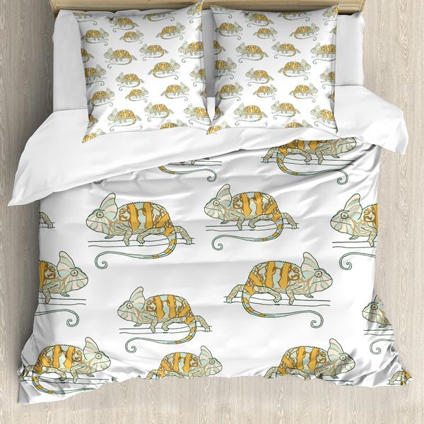 Abakuhaus Copripiumino Reptil, Lucertola Camaleonte Selvaggia, Antiacaro, Adatto A Chi Soffre Di Allergie, Con Federe, 200 Cm X 200 Cm - 80 X 80 Cm, Multicolore-image