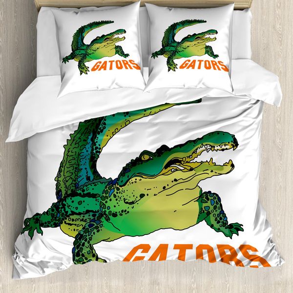 Abakuhaus Copripiumino Reptil, Coccodrillo Alligatore Selvatico, Antiacaro, Adatto A Chi Soffre Di Allergie, Con Federe, 155 Cm X 220 Cm - 80 X 80 Cm, Verde Arancione Bianco-image
