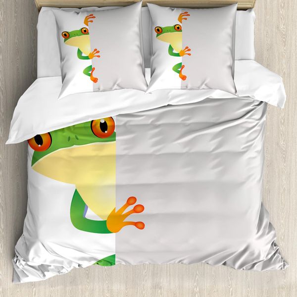 Abakuhaus Copripiumino Reptil, Frog Prince Reptilien, Antiacaro, Adatto A Chi Soffre Di Allergie, Con Federe, 155 Cm X 220 Cm - 80 X 80 Cm, Verde Giallo Arancione-image