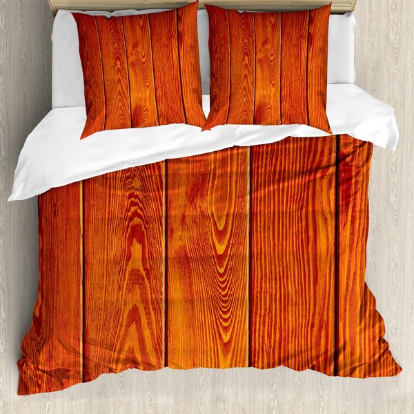 Abakuhaus Set Copripiumino Rustico Per Letti Matrimoniali, Legno Timber Floor Orange, Antiacaro, Adatto A Chi Soffre Di Allergie, Con Federe, Arancione-image
