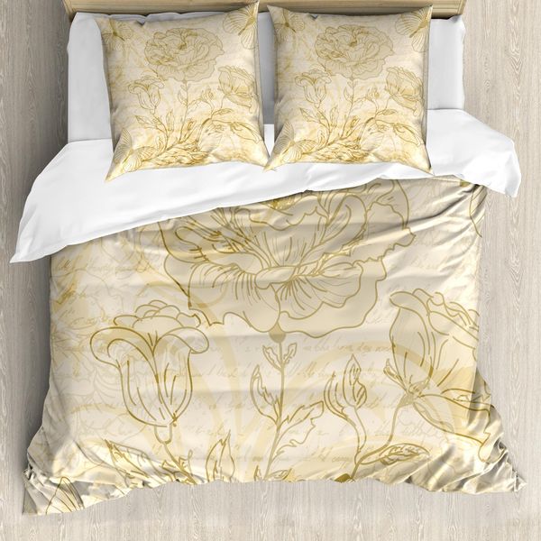Abakuhaus Copripiumino Beige, Rose E Farfalle, Antiacaro, Adatto A Chi Soffre Di Allergie, Con Federe, 200 Cm X 200 Cm - 80 X 80 Cm, Beige Moda-image