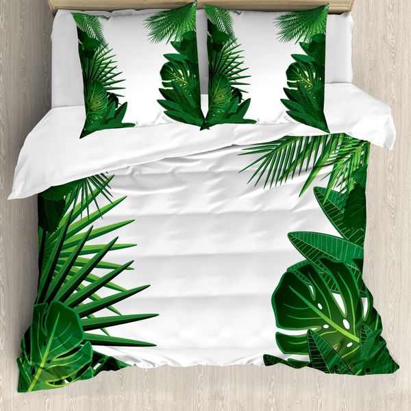 Abakuhaus Copripiumino, Palme Esotiche Tropicali, Antiacaro, Adatto A Chi Soffre Di Allergie, Con Federe, 200 Cm X 200 Cm - 80 X 80 Cm, Verde Bianco-image