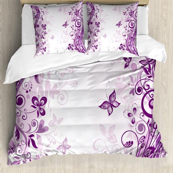 Abakuhaus Copripiumino Butterfly, Fiori Vorticosi Selvaggi, Antiacaro, Adatto A Chi Soffre Di Allergie, Con Federe, 155 Cm X 220 Cm - 80 X 80 Cm, Viola-image