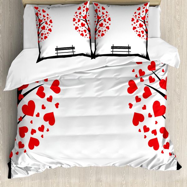 Abakuhaus Albero Della Vita Copripiumino, Cuore Romanticismo Arte, Antiacaro Adatto A Chi Soffre Di Allergie Con Federe, 200 Cm X 200 Cm - 80 X 80 Cm, Nero, Rosso, Bianco-image