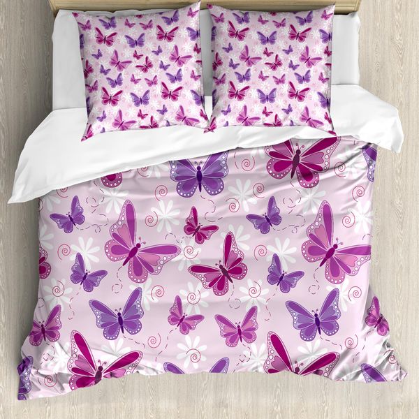 Abakuhaus Copripiumino Butterfly, Farfalle Dai Colori Fiabeschi, Antiacaro, Adatto A Chi Soffre Di Allergie, Con Federe, 155 Cm X 220 Cm - 80 X 80 Cm, Rosa Lilla-image