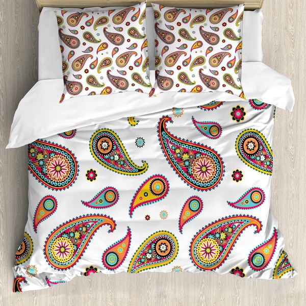 Abakuhaus Copripiumino Paisley, Vintage Hipie Ethnic, Antiacaro E Anallergico Con Federe, 155 Cm X 220 Cm - 80 X 80 Cm, Multicolore-image