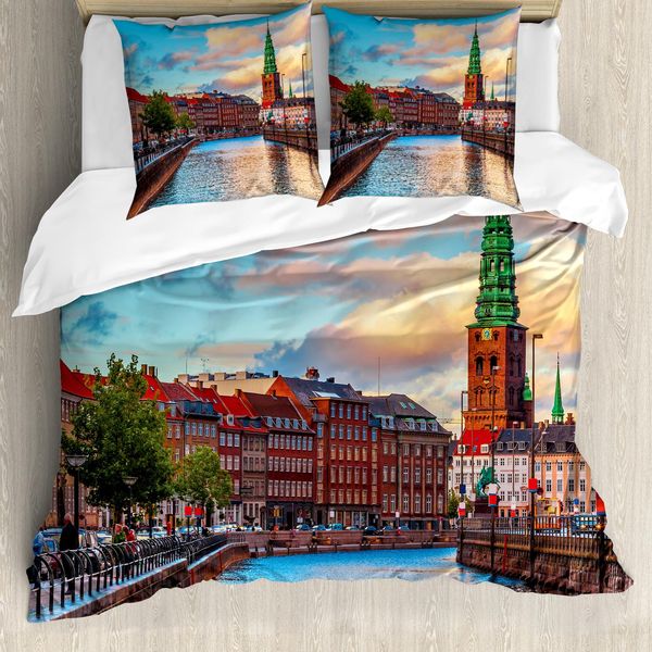 Abakuhaus Copripiumino Europeo, Tramonto A Copenhagen, Antiacaro, Adatto A Chi Soffre Di Allergie, Con Federe, 155 Cm X 220 Cm - 80 X 80 Cm, Multicolore-image