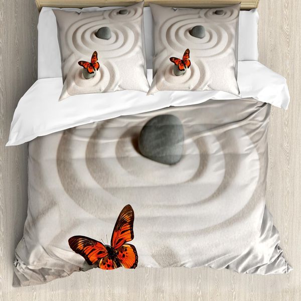 Abakuhaus Copripiumino Butterfly, Gonna Serenity, Antiacaro, Adatto A Chi Soffre Di Allergie, Con Federe, 200 Cm X 200 Cm - 80 X 80 Cm, Beige Arancione-image