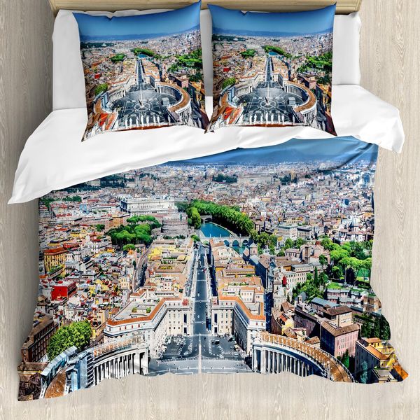 Abakuhaus Copripiumino Europeo, Motivo Roma, Antiacaro, Adatto A Chi Soffre Di Allergie, Con Federe, 200 Cm X 200 Cm - 80 X 80 Cm, Multicolore-image
