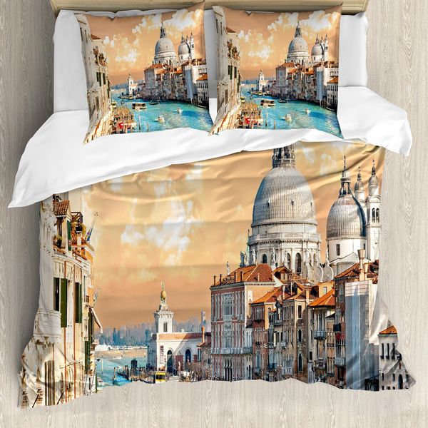 Abakuhaus Copripiumino Europeo, Venezia Storica, Antiacaro, Adatto A Chi Soffre Di Allergie, Con Federe, 155 Cm X 220 Cm - 80 X 80 Cm, Multicolore-image