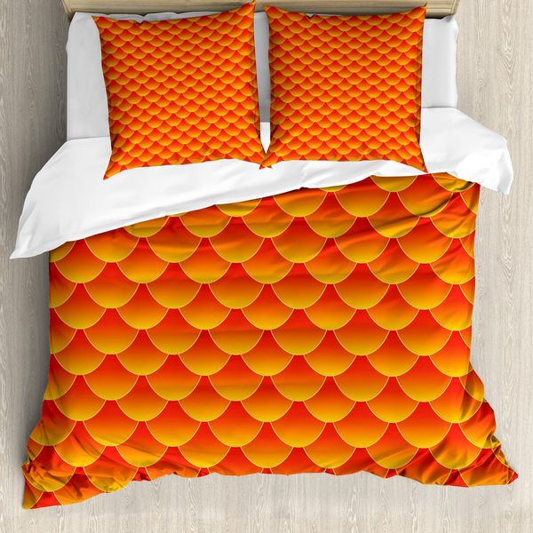 Abakuhaus Copripiumino Arancione, Squame Di Pesce Astratte, Antiacaro, Adatto A Chi Soffre Di Allergie, Con Federe, 200 Cm X 200 Cm - 80 X 80 Cm, Arancione Bruciato-image