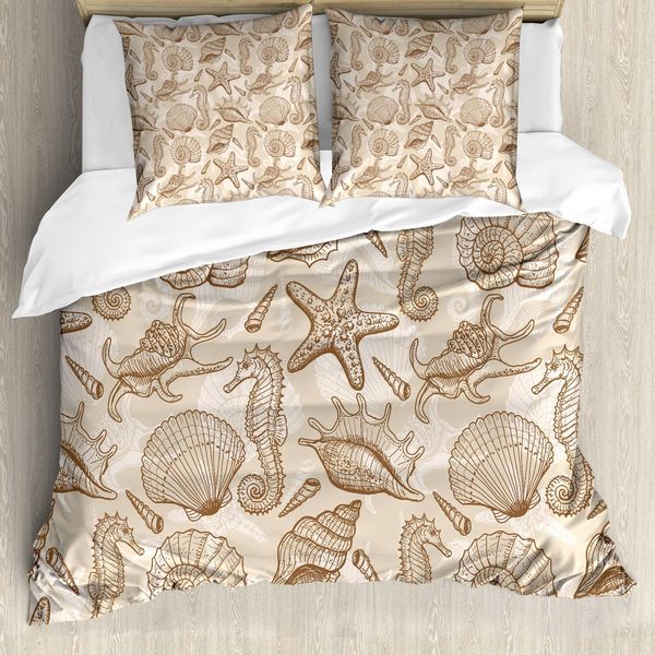 Abakuhaus Copripiumino Beige, Animali Marini Esotici, Antiacaro, Adatto A Chi Soffre Di Allergie, Con Federe, 155 Cm X 220 Cm - 80 X 80 Cm, Beige-image