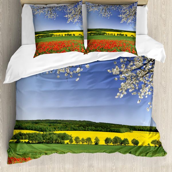 Abakuhaus Copripiumino Con Motivo Floreale, Campo Di Papaveri, Antiacaro, Adatto A Chi Soffre Di Allergie, Con Federe, 200 Cm X 200 Cm - 80 X 80 Cm, Multicolore-image