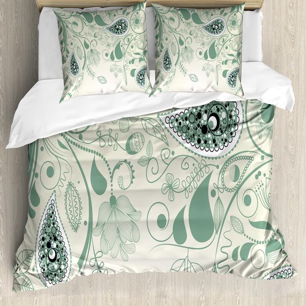 Abakuhaus Copripiumino Paisley, Vintage Con Motivo Floreale, Antiacaro, Adatto A Chi Soffre Di Allergie, Con Federe, 200 Cm X 200 Cm - 80 X 80 Cm, Verde Alloro-image