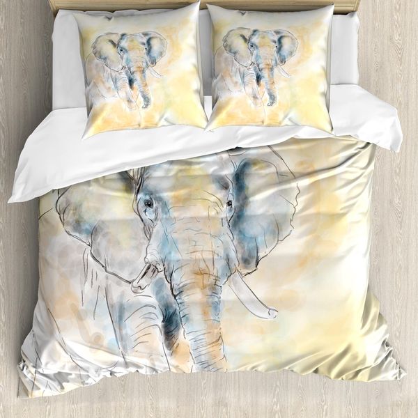 Abakuhaus Copripiumino Elefante, Safari Esotico Nella Natura Selvaggia, Antiacaro, Adatto A Chi Soffre Di Allergie, Con Federe, 200 Cm X 200 Cm - 80 X 80 Cm, Grigio Crema-image