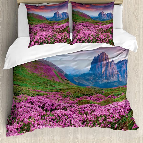 Abakuhaus Copripiumino Naturale, Mountain Village Autunno, Antiacaro, Adatto A Chi Soffre Di Allergie, Con Federe, 200 Cm X 200 Cm - 80 X 80 Cm, Rosa-Verde-image