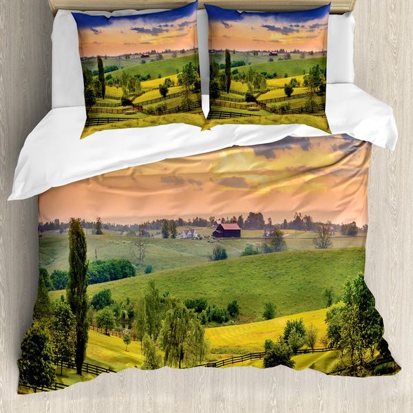Abakuhaus Copripiumino Naturale, Surreal Land, Antiacaro, Adatto A Chi Soffre Di Allergie, Con Federe, 155 Cm X 220 Cm - 80 X 80 Cm, Verde Blu Arancione-image