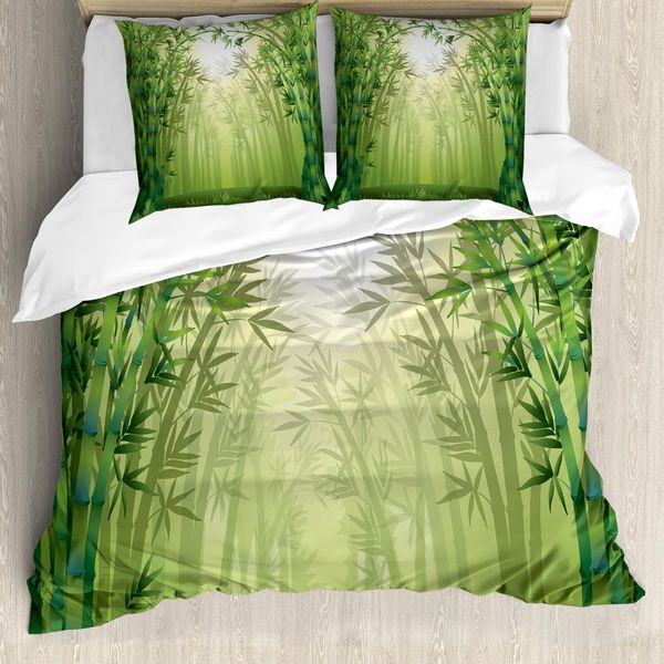 Abakuhaus Copripiumino In Bambù, Alberi Di Bambù Nella Foresta, Antiacaro, Adatto A Chi Soffre Di Allergie, Con Federe, 155 Cm X 220 Cm - 80 X 80 Cm, Verde-image