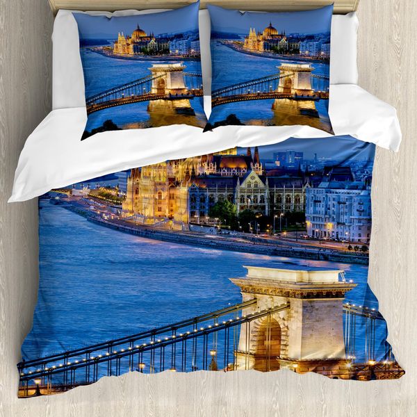 Abakuhaus Copripiumino Europeo, Ponte Sul Fiume Di Budapest, Antiacaro, Adatto A Chi Soffre Di Allergie, Con Federe, 155 Cm X 220 Cm - 80 X 80 Cm, Multicolore-image