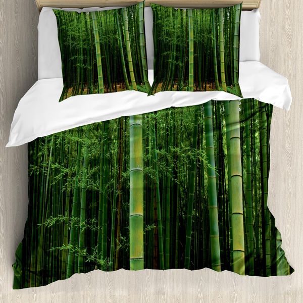 Abakuhaus Copripiumino In Bambù, Foresta Di Bambù Esotica, Antiacaro, Adatto A Chi Soffre Di Allergie, Con Federe, 200 Cm X 200 Cm - 80 X 80 Cm, Verde-image
