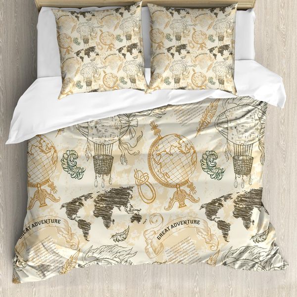 Abakuhaus Copripiumino Con Mappa Del Mondo, Vintage Globe Rope, Antiacaro, Adatto A Chi Soffre Di Allergie, Con Federe, 155 Cm X 220 Cm - 80 X 80 Cm, Beige Verde Oliva-image