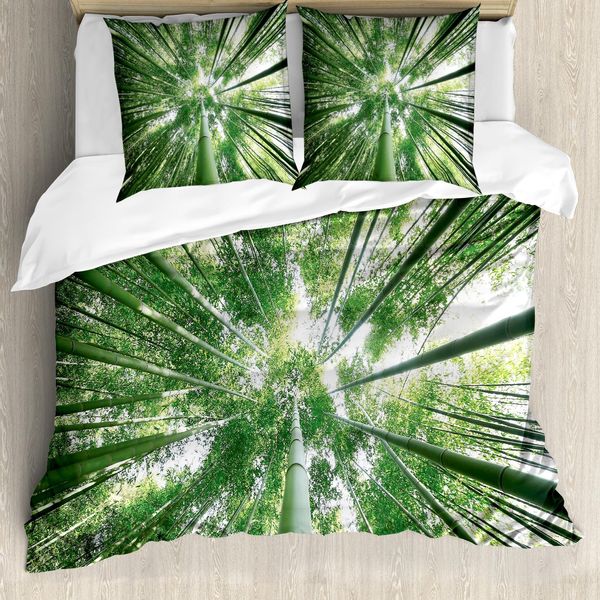 Abakuhaus Copripiumino In Bambù, Tropic Rainforest Bamboo, Antiacaro, Adatto A Chi Soffre Di Allergie, Con Federe, 200 Cm X 200 Cm - 80 X 80 Cm, Verde-image