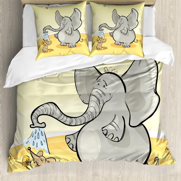 Abakuhaus Copripiumino Elefante, Topolino Da Bagno Elefante, Antiacaro Adatto A Chi Soffre Di Allergie Con Federe, 200 Cm X 200 Cm - 80 X 80 Cm, Grigio, Giallo, Crema-image