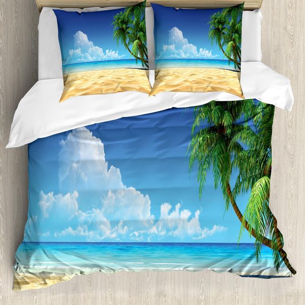 Abakuhaus Copripiumino Ocean, Foglie Tropicali Spiaggia, Antiacaro, Adatto A Chi Soffre Di Allergie, Con Federe, 155 Cm X 220 Cm - 80 X 80 Cm, Crema E Verde Marina-image