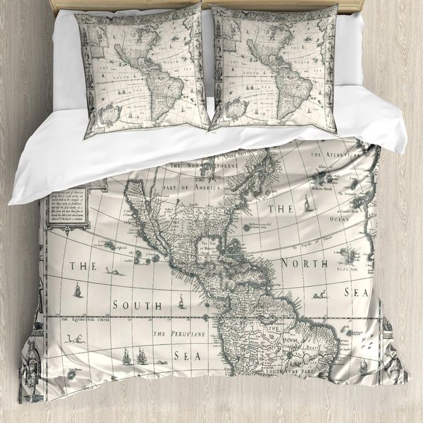 Abakuhaus Copripiumino Con Mappa Del Mondo, Mappa Retrò Dell'america Antica, Antiacaro, Adatto A Chi Soffre Di Allergie, Con Federe, 155 Cm X 220 Cm - 80 X 80 Cm, Multicolore-image