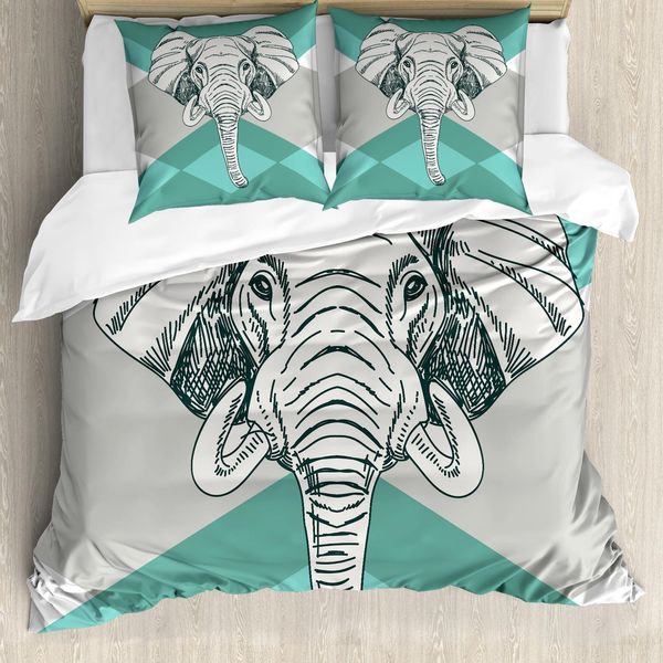 Abakuhaus Copripiumino Elefante, Minimalist Boho Elefante, Antiacaro Adatto A Chi Soffre Di Allergie Con Federe, 155 Cm X 220 Cm - 80 X 80 Cm, Grigio Verde Acqua-image