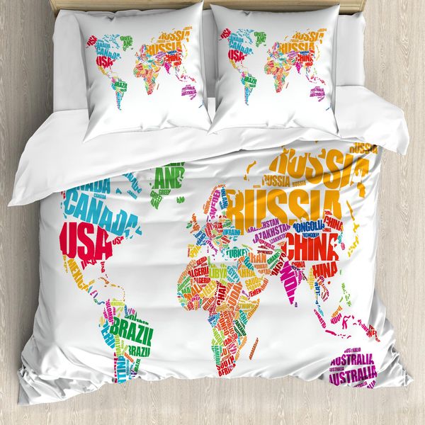 Abakuhaus Copripiumino Con Mappa Del Mondo, Mondo Europa America, Antiacaro Adatto A Chi Soffre Di Allergie Con Federe, 155 Cm X 220 Cm - 80 X 80 Cm, Multicolore-image
