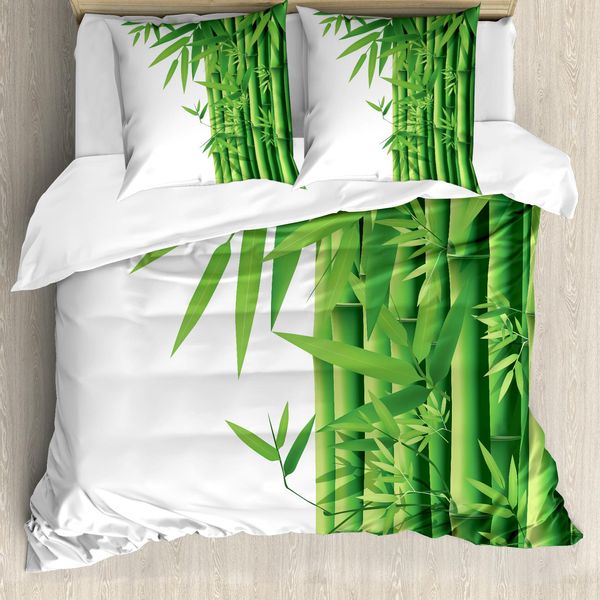 Abakuhaus Copripiumino In Bambù, Motivi Moderni Con Bambù, Antiacaro, Adatto A Chi Soffre Di Allergie, Con Federe, 200 Cm X 200 Cm - 80 X 80 Cm, Verde Bianco-image