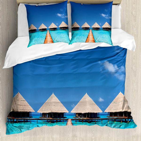 Abakuhaus Copripiumino Landschaft, Maldive Acqua Limpida, Antiacaro Adatto A Chi Soffre Di Allergie Con Federe, 155 Cm X 220 Cm - 80 X 80 Cm, Turchese Azzurro-image