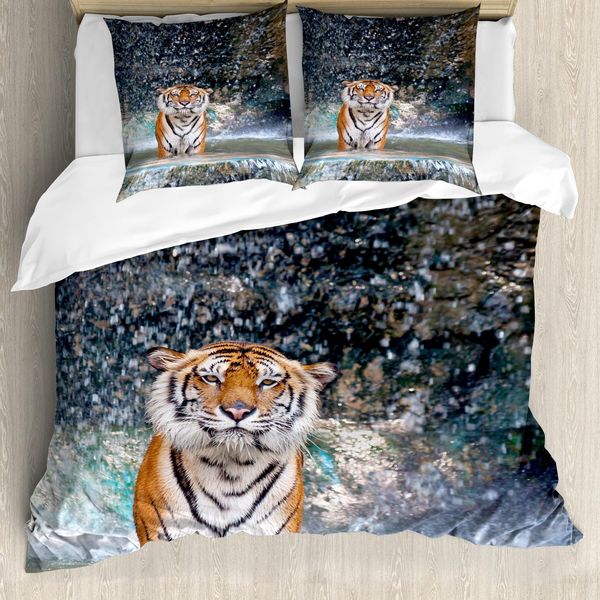 Abakuhaus Copripiumino Waterfall, Animali Selvatici Esotici Natura, Antiacaro Adatto A Chi Soffre Di Allergie Con Federe, 155 Cm X 220 Cm - 80 X 80 Cm, Multicolore-image