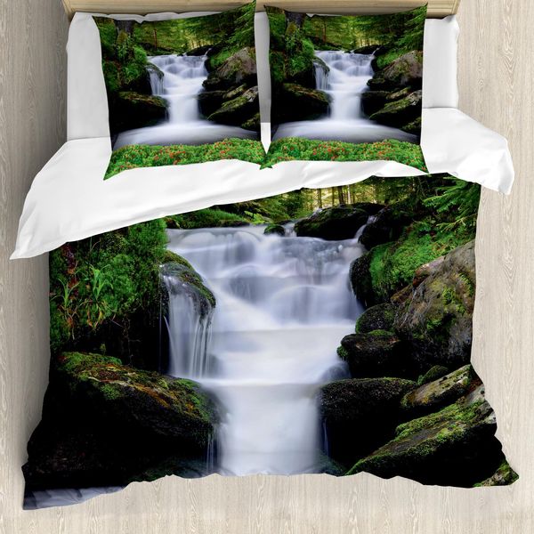 Abakuhaus Copripiumino Waterfall, Alberi Fiori Cascata, Antiacaro, Adatto A Chi Soffre Di Allergie, Con Federe, 155 Cm X 220 Cm - 80 X 80 Cm, Verde Bianco-image