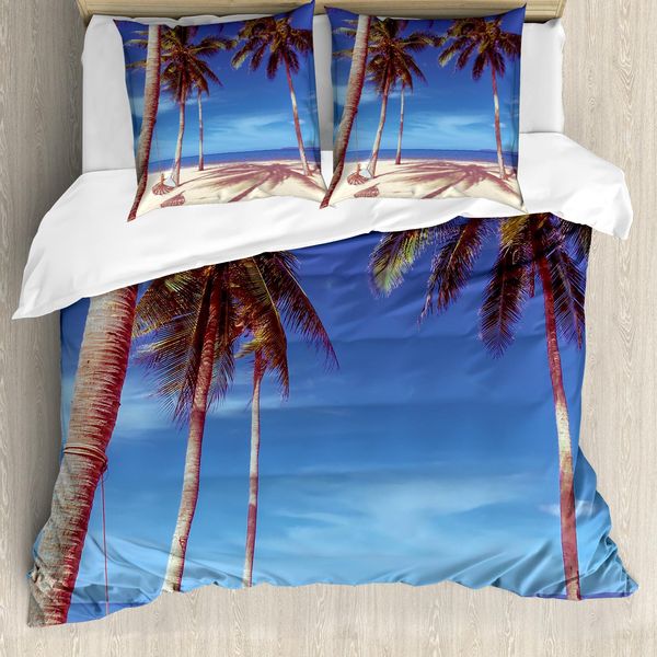 Abakuhaus Copripiumino Da Spiaggia, Ocean Palms Warm Strand, Antiacaro, Adatto A Chi Soffre Di Allergie, Con Federe, 200 Cm X 200 Cm - 80 X 80 Cm, Blu Navy, Crema, Verde-image