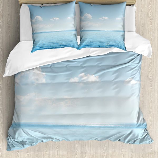 Abakuhaus Copripiumino Ocean, Paesaggio Tropicale, Antiacaro, Adatto A Chi Soffre Di Allergie, Con Federe, 200 Cm X 200 Cm - 80 X 80 Cm, Blu E Bianco-image