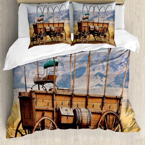 Abakuhaus Copripiumino Western, Nostalgico Far West, Antiacaro, Adatto A Chi Soffre Di Allergie, Con Federe, 155 Cm X 220 Cm - 80 X 80 Cm, Marrone Giallo-image