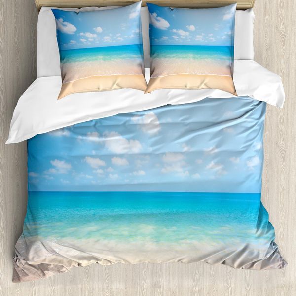 Abakuhaus Set Copripiumino Naturale Per Letti Matrimoniali, Cielo Tropicale Sulla Costa, Antiacaro, Adatto A Chi Soffre Di Allergie, Con Federe, Blu Crema-image