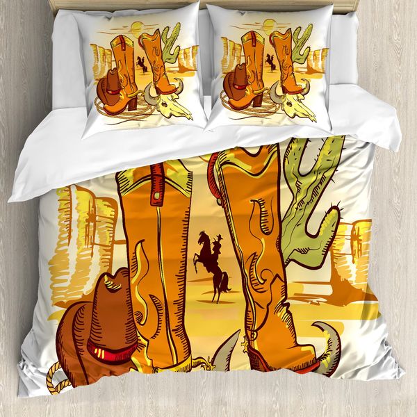 Abakuhaus Copripiumino Western, Old Wild Cowboys Rope, Antiacaro, Adatto A Chi Soffre Di Allergie, Con Federe, 155 Cm X 220 Cm - 80 X 80 Cm, Giallo Arancione-image