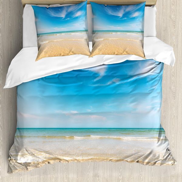 Abakuhaus Copripiumino Ocean, Tropic Cielo Mare Paesaggio, Antiacaro Adatto A Chi Soffre Di Allergie Con Federe, 155 Cm X 220 Cm - 80 X 80 Cm, Crema Blu-image