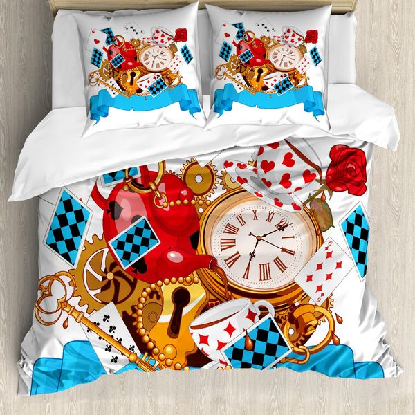 Abakuhaus Set Copripiumino Con Caricature Per Letti Matrimoniali, Mondo Fantastico, Antiacaro Adatto A Chi Soffre Di Allergie Con Federe, Multicolore-image