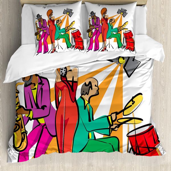 Abakuhaus Copripiumino Musicale, Jazz Band Sul Palco, Antiacaro, Adatto A Chi Soffre Di Allergie, Con Federe, 155 Cm X 220 Cm - 80 X 80 Cm, Multicolore-image