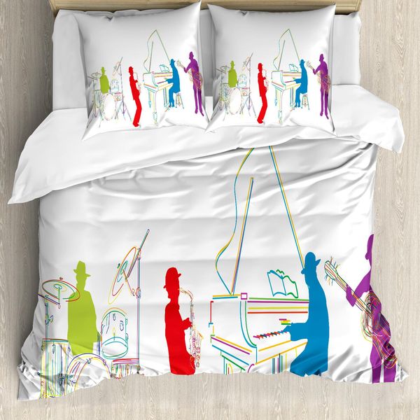 Abakuhaus Copripiumino Musicale, Musica Jazz Retrò, Antiacaro, Adatto A Chi Soffre Di Allergie, Con Federe, 155 Cm X 220 Cm - 80 X 80 Cm, Multicolore-image